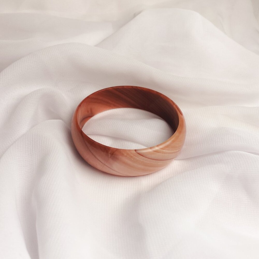 Solid Gemstone Carved Striped Pattern Pink Orange… - image 7